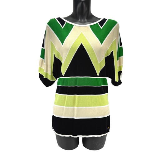 Escada, ESCADA VTG 90's Green Knit Chevron Stripe Peekaboo Dolman Top Made in Italy 42