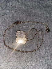 Michael Kors Gold Tone Crystal Double Dog Tag Necklace 16-17”