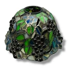 Vtg Tiffany Style Stained Glass Lamp Bell Jeweled Shade 8.75” Dia. Leaves Grapes