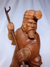 Ainu Hunter Wood Carving Taiko 44cm Japanese Folk Art Sculpture One Knife Figure