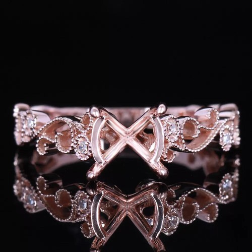 7MM Round Semi Mount Ring 925 Sterling Silver Rose Plated Solitaire Women Ring