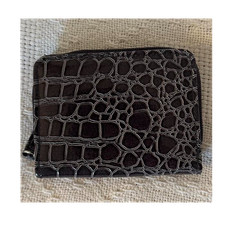 Black Animal Print Zip-Around Wallet for Women with Credit Card Slots