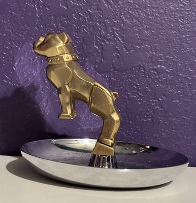 Vintage Mack Truck Bulldog Hood Ornament Chrome Trinket Dish Ash