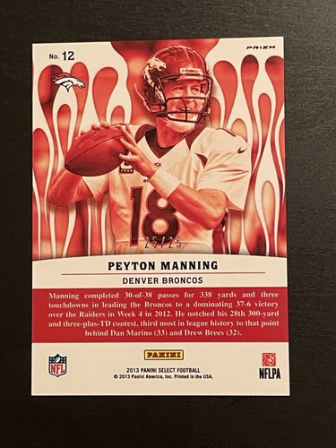 2013 Panini Select Hot Stars Peyton Manning #12 White Blue Hot Prizm /25 - Picture 6 of 7