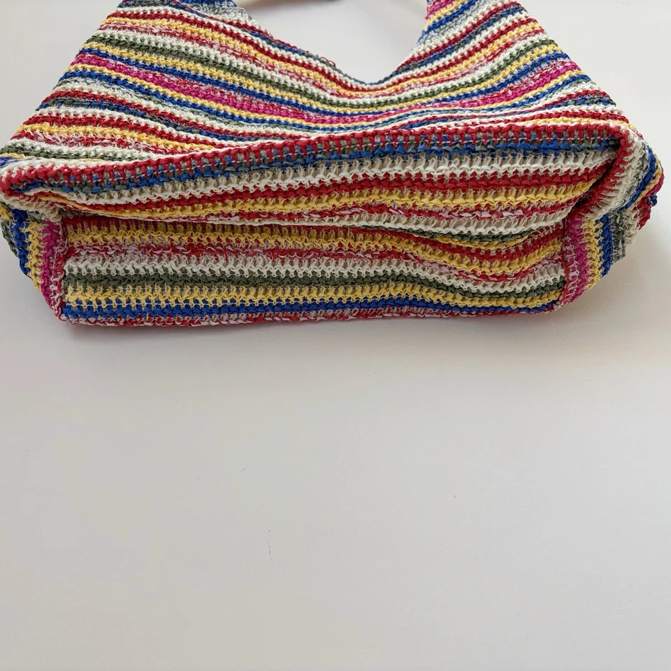 Bolso de Mano Gap Arco Iris Rayas Papel Paja 14" x 13" Boho Playa Vacaciones NUEVO NUEVO CON ETIQUETAS Foto 3 de 4