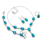 Santa Rosa Turquoise Gemstone Latest 925 Sterling Silver Necklace Jewelry Set H6