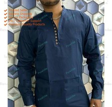 Mens Kurta Fancy Color Blue Cotton Dress Mens Shirt Plain Top Tonic