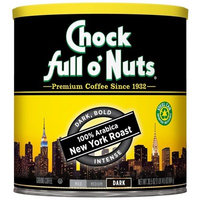 Chock Full o Nuts NY Roast Coffee 30.5oz Dark Roast Ground Bold Intense Brew