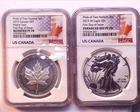 2019 Pride of Two Nations 2 coin Set,  NGC PF70, First day of issue, Flags Label