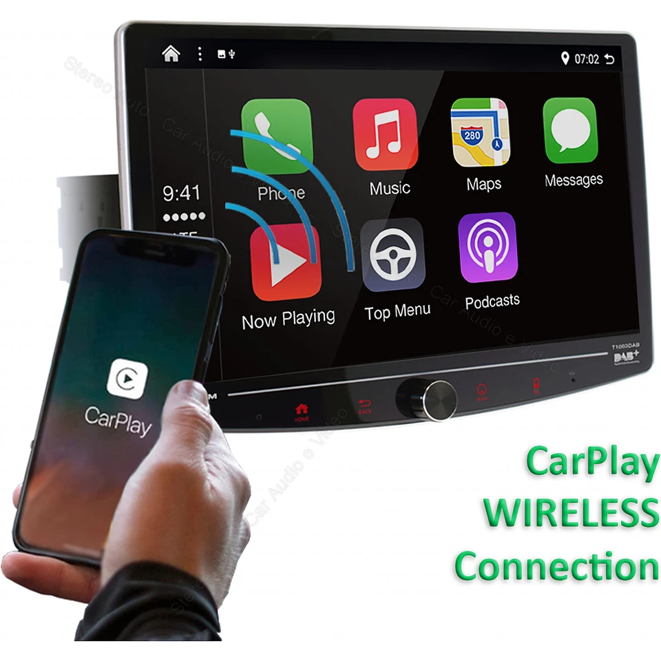 SINTOMONITOR 1 DIN Autoradio CarPlay Android Wi-Fi Bluetooth USB Retrocamera 10" - Immagine 2 di 4