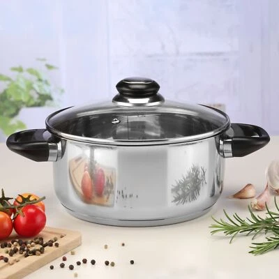 Edelstahl Bräter Kochtopf Bratentopf Topf Induktion mit Glasdeckel Ø 20 cm - Bild 1 von 4
