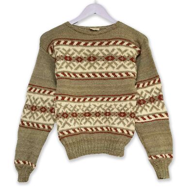 Vintage Pullover hellbraun abstrakt gemustert Rundhals 80er 90er - Tag