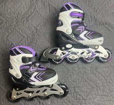 Nattork Adjustable Inline Skates Girls SZ S Purple White Light Up Wheels NEW