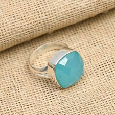 Blue Chalcedony Gemstone Handmade 925 Solid Sterling Silver Ring Jewelry