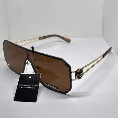 Manhattan Tortoise Mens Flat Top Rimless Shield Sunglasses