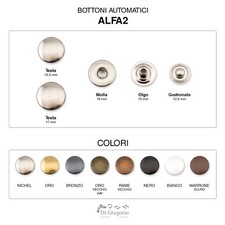 Bottoni automatici a pressione tipo ALFA2 in Ferro o Ottone Ø 15,5/17mm 100 pz