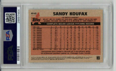 2018 TOPPS 1983 TOPPS BASEBALL #62 SANDY KOUFAX CARD DODGERS PSA