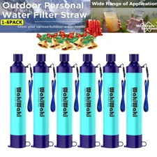 Portable Personal Water Filter Straw 4-Stage 1-6 Pk For Hiking,Camping,Emergency
