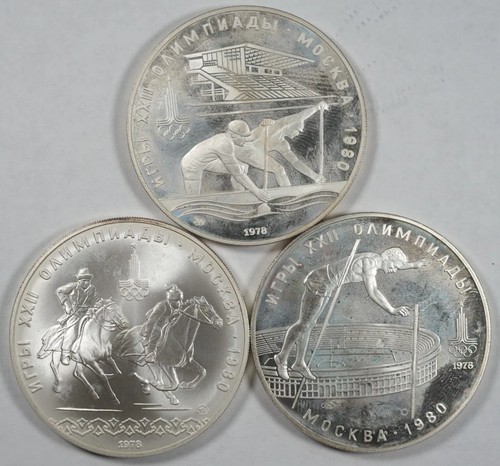 1978 10 ROUBLES USSR CCCP 1980 MOSCOW OLYMPIC SILVER 3 COINS  - Picture 1 of 2