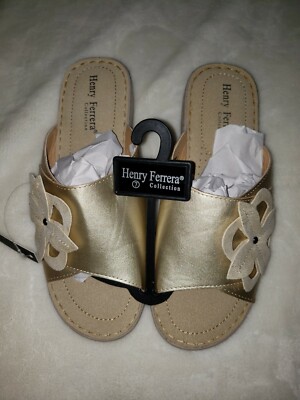 Henry Ferrere Women's Slip-No Light Weight Wedge Sandals Gold Size 7 (S2)