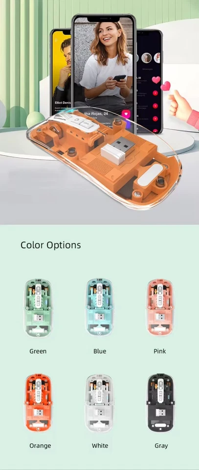 Wireless Mouse 2.4Ghz Rechargeable Transparent Dual Mode Silent for Computer NEW - Image 4 of 4