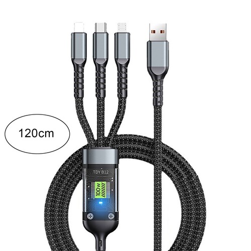 Cable de Carga Tres en Uno Rápido 100w Multi Cargador con Nylon Trenzado 3 1 - Imagen 8 de 8