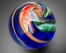 Robert LaGrand 1.1" 2003 Cobalt Blue Aventurine Swirl Handblown Art Glass Marble