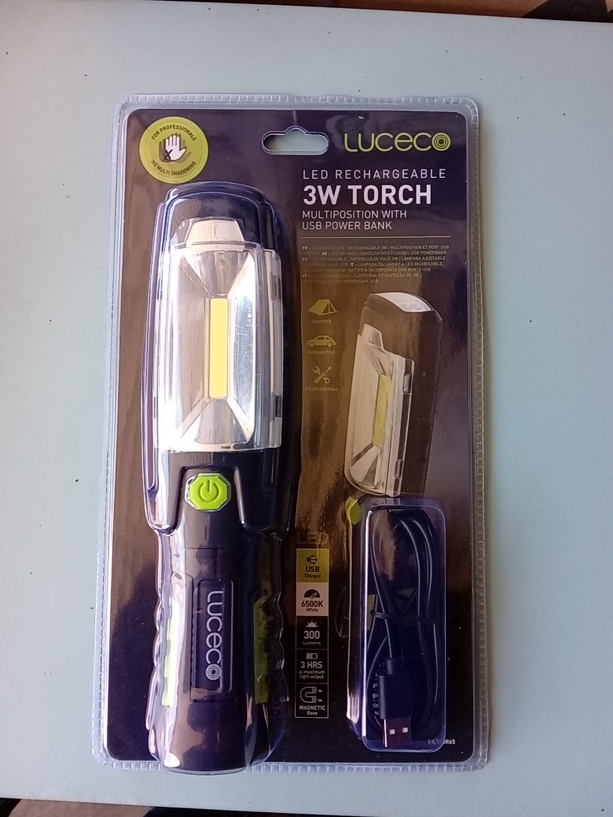 Luceco LILT30R65 Rechargeable 3W LED Torch with USB Powerbank 300 lumens