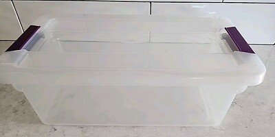 Sterilite 6 qt Clear Purple Latch Storage Box 4.75 in H X 7.75 in D X 13.75 in L