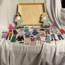 Melissa  Doug Magnetic Dress-up Wooden Dolls w/ Multi Outfits And Shoes