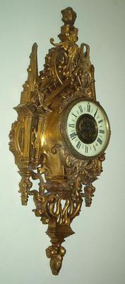 ANTIQUE French GOTHIC Wall Clock BRONZE CARTEL Cathedral LARGE 26'' HEAVY