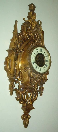 ANTIQUE French GOTHIC Wall Clock BRONZE CARTEL Cathedral LARGE 26" HEAVY