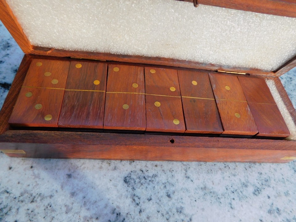Handmade Wooden Vintage Dominoes Travel Set Box Game Traditional Domino