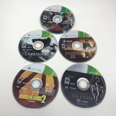 Xbox 360 Games Lot Of 5 Skyrim Fable Dead Island Borderlands Loose Disc Tested