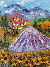 Road to Mountain Original Oil Painting Flowers Impressionism 8x6 inches