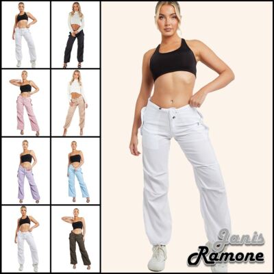 Damen Cargohose Bündchen Unterteil Kordelzug niedrige Taille lose Freizeithose