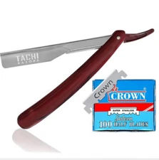 Maquinilla de afeitar corte recto para hombre y estuche con 100 cuchillas crown