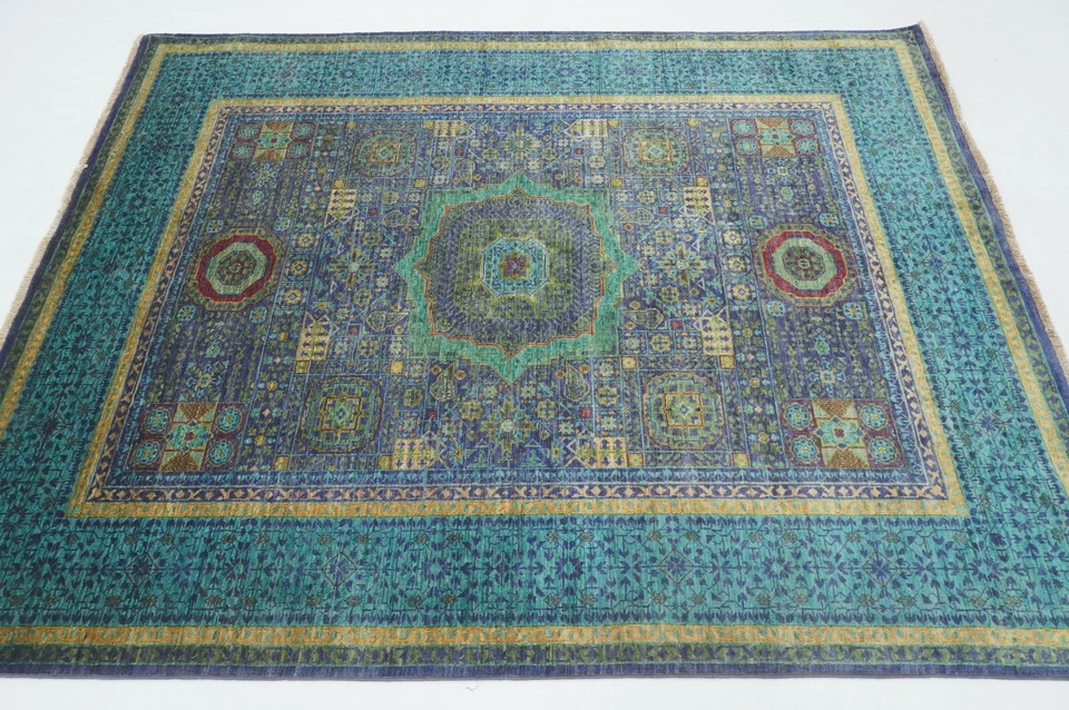 5 x 7 ft Blue Mamluk Afghan Hand Knotted Medallion Area Rug - Image 4 of 4