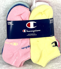 Champion Girls No-Show Socks 6-Pk Athletic SZ 3Y-5Y W/ Logo Script Multicolor