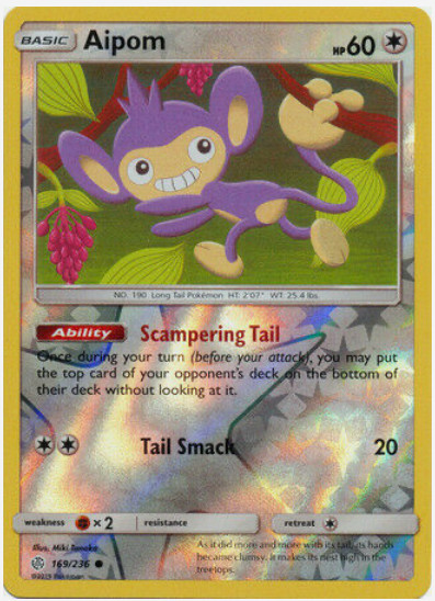 Pokemon - Aipom 169/236 - REVERSE HOLO -  - Cosmic Eclipse - NM/M
