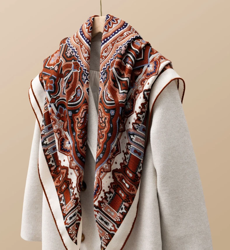 70% Cashmere & 30% Silk Wrap Scarf totem Print Double Face Print Shawl 51" new