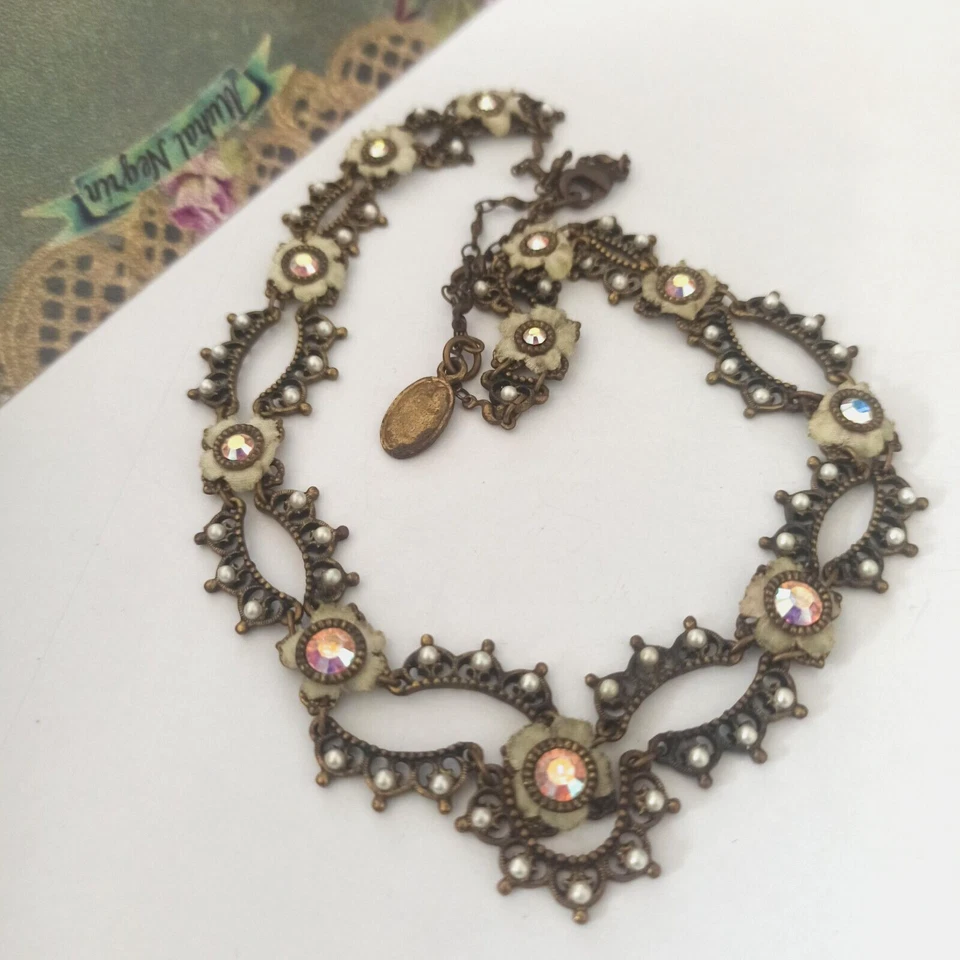 Collar Michal Negrin Romántico Victoriano Novia Blanco Ancho AB Shabby Chic Retro Foto 4 de 4