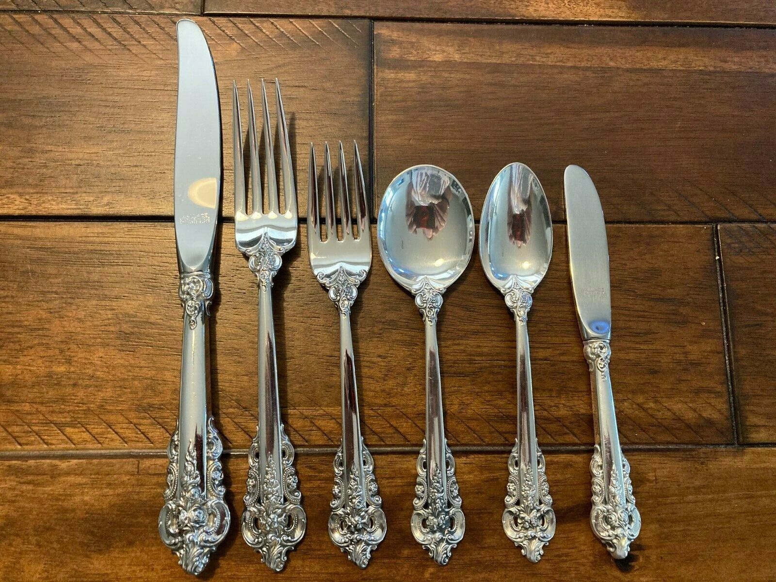 CLEAN WALLACE 6 PC GRANDE BAROQUE PLACE SETTING GRAND STERLING SILVER SET PIECE