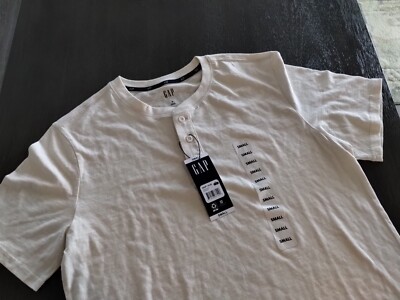 GAP Men's Slub Henley T-shirt (Size Small) Turtle Dove White Tee MSRP $34.95