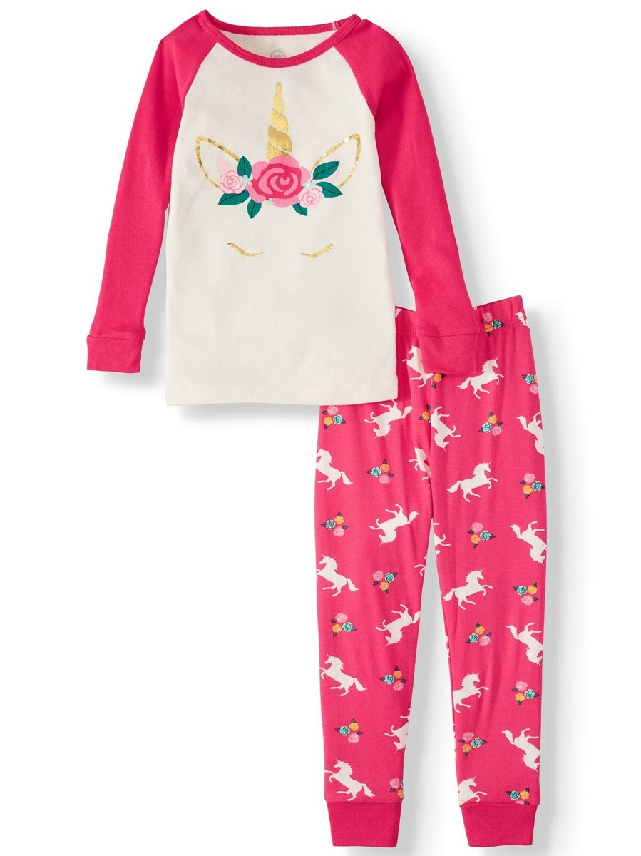 Wonder Nation Toddler Girl 2-Piece Cotton Pajama Set, Unicorn