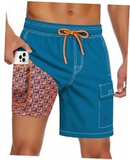 Men Swim Trunks with Compression Liner Quick Dry Breathable Large Peacock Green