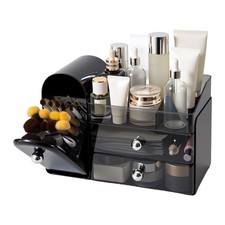 Makeup Organizer Brush Holder Vanity Large Cosmetic Display Case Black