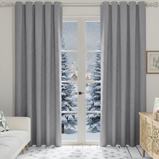 Linen Style 100% Blackout Curtains Eyelet Ring Top Thermal Curtains + Tie Backs
