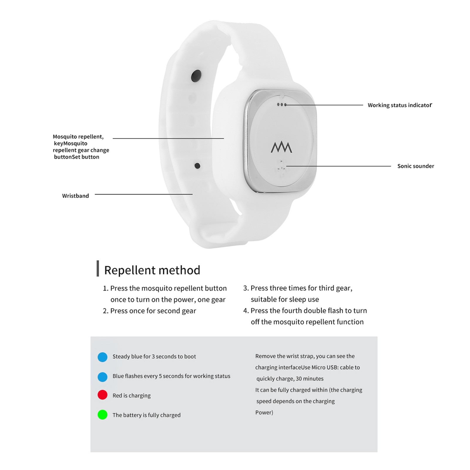 New (White)Ultrasonic Mosquito Repellent Bracelet Eelectronic Anti Mosquito