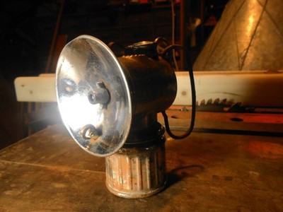 Justrite Polygon Feed Miners Carbide Cap Lamp. c. 1923 Nickle plated